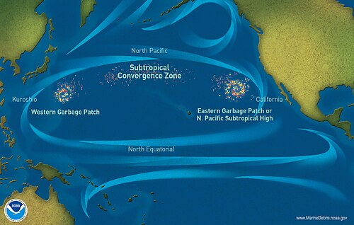 Pacific Ocean currents have created three islands of debris.[100]