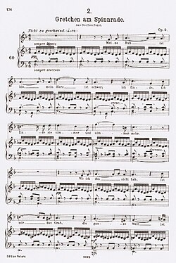 Franz Schubert's early masterpiece Gretchen am Spinnrade, which he wrote at age 17 to verse by Goethe, is one of the earlier of his lieder that is widely performed today.