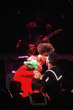 Houston performing "Where Do Broken Hearts Go" during her HBO-televised concert "Welcome Home Heroes"