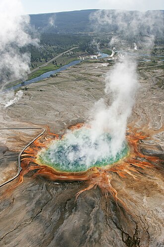 Grand Prismatic Spring and Midway Geyser Basin in Yellowstone National Park