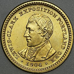 Lewis depicted on the 1904–05 commemorative Lewis and Clark Exposition dollar