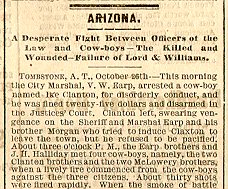 Newspaper coverage of the fight at the O.K. Corral