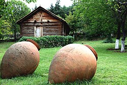 Kvevris, traditional Georgian wine-making vessels made of clay.