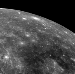 Tolstoj basin is along the bottom of this image of Mercury's limb