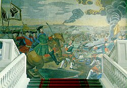 The most grandiose of Lomonosov's mosaics depicts the Battle of Poltava.