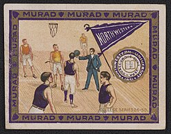 A chromolithograph of the school's basketball team, 1910