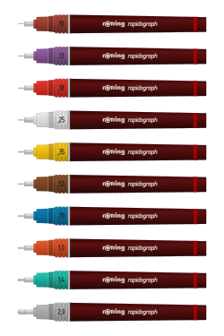Rotring Rapidographs in ISO nib sizes