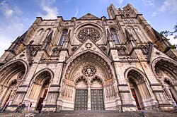 Wide angle view of the cathedral's western elevation