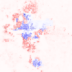 Oklahoma City region population dot map and 2016 presidential election results by precinct (click to enlarge).
