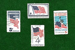 Flags depicted on U.S. postage stamp issues
