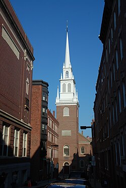 Old North Church in Boston. Inspired by the work of Christopher Wren, it was completed in 1723.