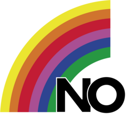 Main logo of the No campaign, el arcoíris (the rainbow)