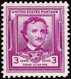 On October 7, 1949, the U.S. Post Office issued a commemorative stamp honoring Edgar Allan Poe on the 100th anniversary of his death.[161]