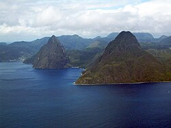 An aerial view of the Gros Piton and Petit Piton, in St. Lucia, 2006.