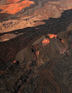 A cinder cone and surrounding flows on Mauna Loa