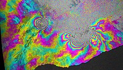 Interferogram produced with the Italian Space Agency's (ASI) constellation of COSMO-SkyMed radar satellites over Kilauea, Hawaii, showing ground deformation after an eruption on 5 March 2011.