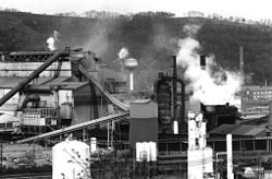 A basic oxygen process (BOP) shop and Ladle Metallurgy Facility of the Edgar Thomson Steel Works in the mid-1990s