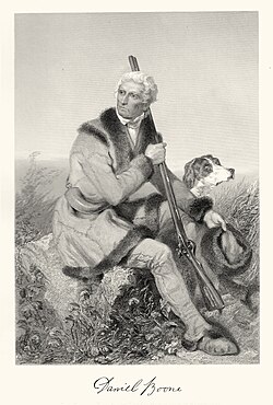 This engraving by Alonzo Chappel (c. 1861) depicts an elderly Boone hunting in Missouri.