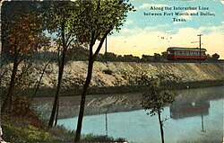 Interurban line between Fort Worth and Dallas, Texas (postcard, circa 1902–1924)