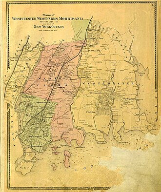 A map of southern Westchester County in 1867. This, along with the southern part of the former Town of Yonkers, became the Bronx.