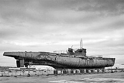The salvaged U-534 at Birkenhead Docks, Merseyside, England.