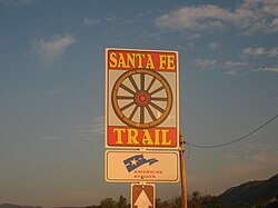Santa Fe Trail highway sign in Cimarron, New Mexico