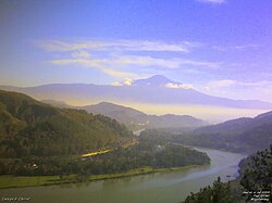 Landscape of the Serayu River Valley, with Mount Slamet in the background