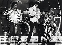 Jackson performing with the Jacksons in Los Angeles during the Victory Tour in 1984