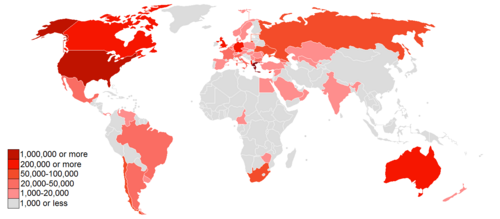 A map of the fifty countries with the largest Greek diaspora communities