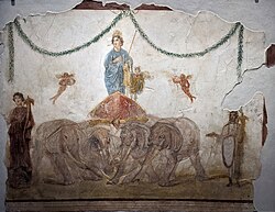 Venus riding a quadriga of elephants, fresco from Pompeii, 1st century AD