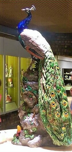 Life-size majolica peacock by Mintons, c. 1876. In 2010, an example sold for £110,000[17]