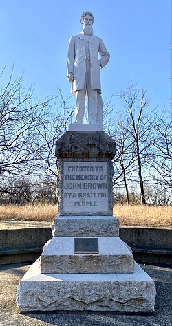 A life-sized white marble statue of John Brown is on the former campus of the Western University at the Quindaro Townsite in Kansas City, Kansas.