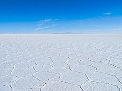 The Salar de Uyuni, in Bolivia, the world's largest salt pan.