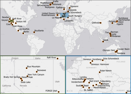 Map of 64 EGS projects around the world