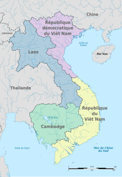 Former French Indochina after the 1954 Geneva Conference, with Vietnam partitioned along the 17th parallel.