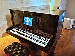 Quarter-tone grand piano (1924) designed by Hába, built by Förster firm; it consists of two independent bodies, features the three manuals (aux. short key/quarter tone higher/normal).(exhibited at Czech Museum of Music)[5]
