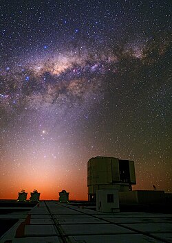 Colorful center of the Milky Way and the zodiacal light above the Very Large Telescope[22]
