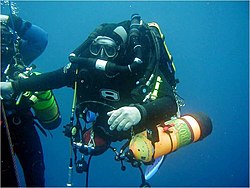 Diver returning from a 600 ft (183 m) technical dive