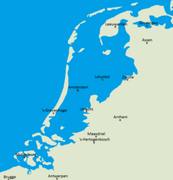 Map illustrating areas of the Netherlands below sea level