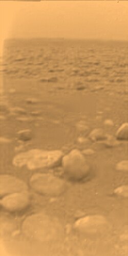 Surface of Saturn's moon Titan as seen by the Huygens probe after landing in 2005