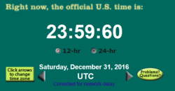 Screenshot of the UTC clock from time.gov during the leap second on 31 December 2016