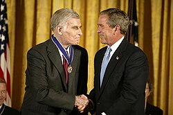 Heston is presented the Presidential Medal of Freedom by President George W. Bush in 2003, which ended up being his final public appearance