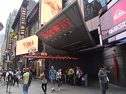 An entrance to the Times Square–42nd Street and Port Authority Bus Terminal stations