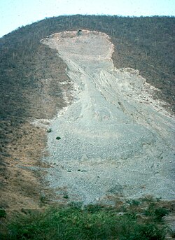 A rock slide in Guerrero, Mexico