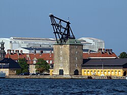 A crane constructed in 1742, used for mounting masts to large sailing vessels. Copenhagen, Denmark