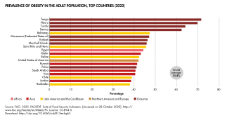 Prevalence of obesity in the adult population, top countries (2022)[202]