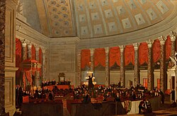Samuel Morse's 1823 oil painting The House of Representatives depicts a night session of the United States House of Representatives in the old Hall of the House.