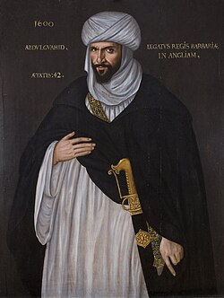Portrait of Abd el-Ouahed ben Messaoud ben Mohammed Anoun, Moorish ambassador to Queen Elizabeth I in 1600, sometimes suggested as the inspiration for Othello[16]