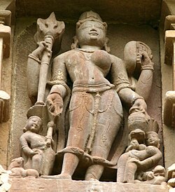 Ardhanarishvara sculpture, Khajuraho, depicting Shiva with goddess Parvati as his equal half.[168] In the Ardhanarisvara concept, the icon is presented as half-man and half woman.