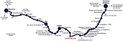 Location of Lannemezan on the Bayonne-Toulouse line